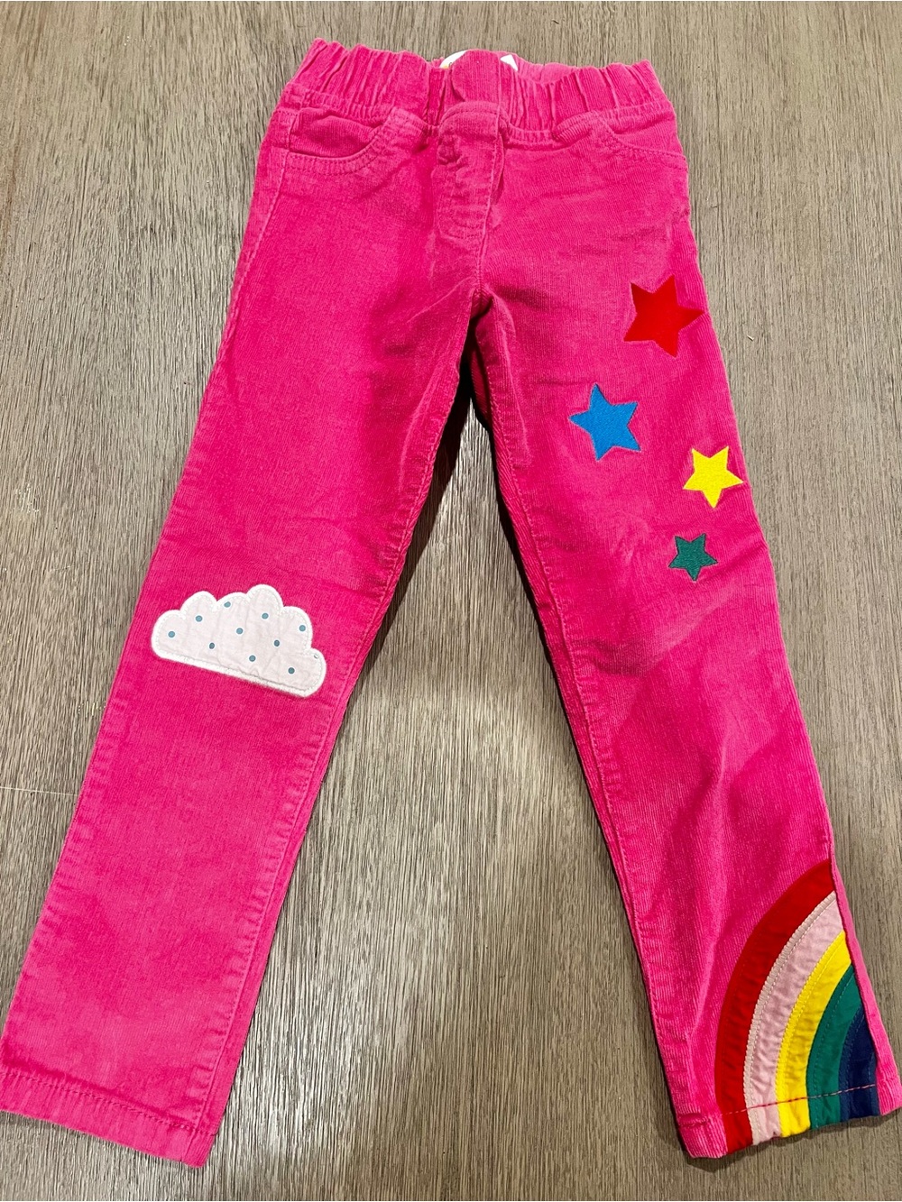 Boden Bright Pink Corduroy Leggings with Rainbow & Star Appliqués